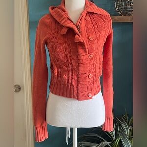 Y2K Roxy Coral Orange Cable-Knit Button-Front Cardigan
